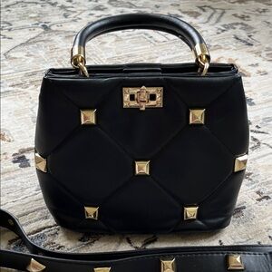 Black Quilted Handbag with Gold Accents